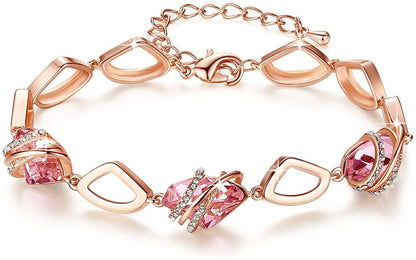 Leafael Wish Stone Link Charm Bracelet with Birthstone Crystals, Rose Gold Plated or Silver-Tone, 7"+2"
