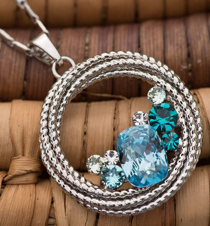 "Ocean Wave" Round Crystal Pendant Necklace