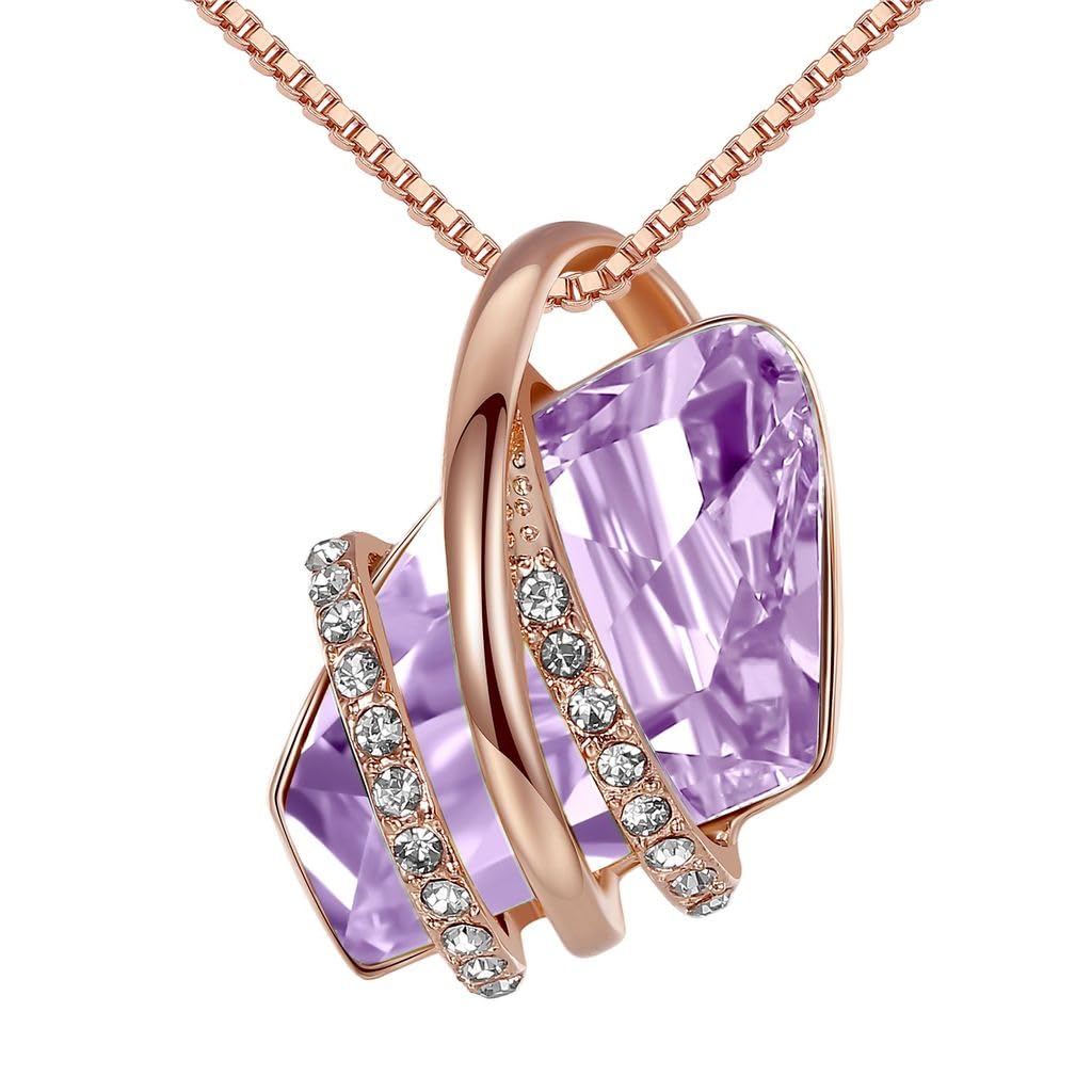 Leafael Wish Stone Pendant Necklace with Birthstone Crystal, 18K Rose Gold Plated/Silvertone, 18" + 2"