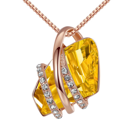 Leafael Wish Stone Pendant Necklace with Birthstone Crystal, 18K Rose Gold Plated/Silvertone, 18" + 2"