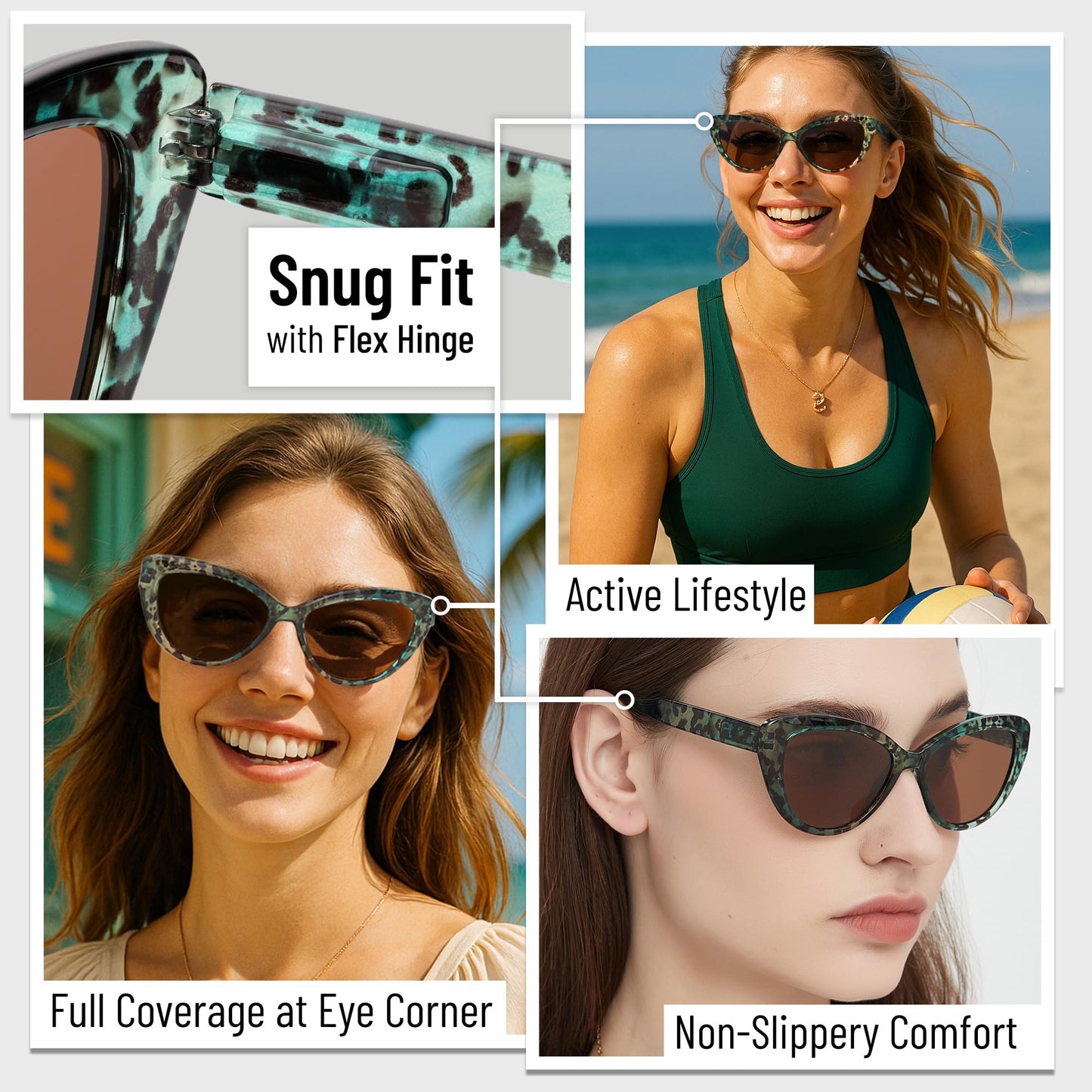 Polarized Cat Eye Sunglasses for Women – Oversized Green Cheetah Leopard Print Frame, Vintage Retro Big UV400 Shades