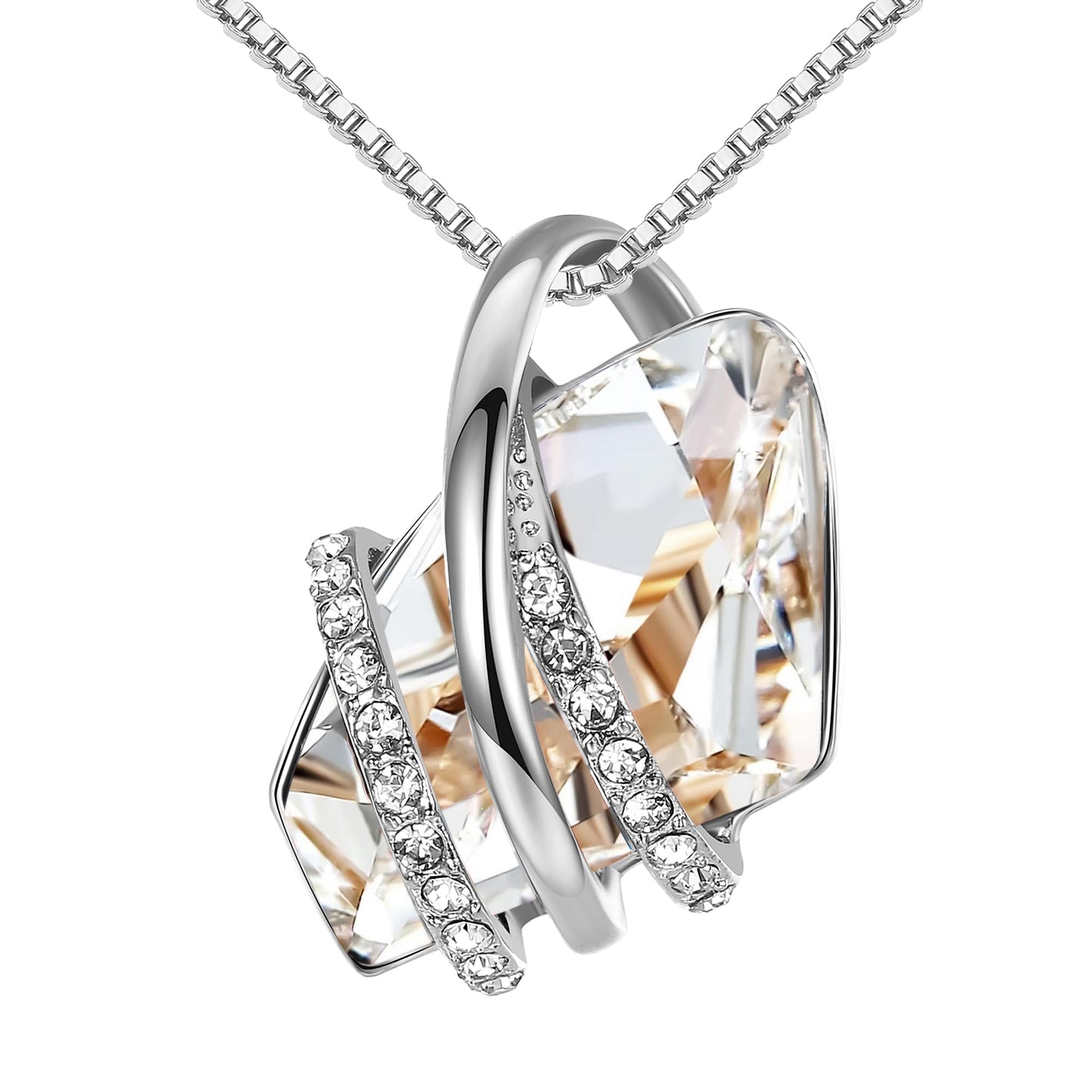 Leafael Wish Stone Pendant Necklace with Birthstone Crystal, 18K Rose Gold Plated/Silvertone, 18" + 2"