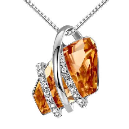 Leafael Wish Stone Pendant Necklace with Birthstone Crystal, 18K Rose Gold Plated/Silvertone, 18" + 2"