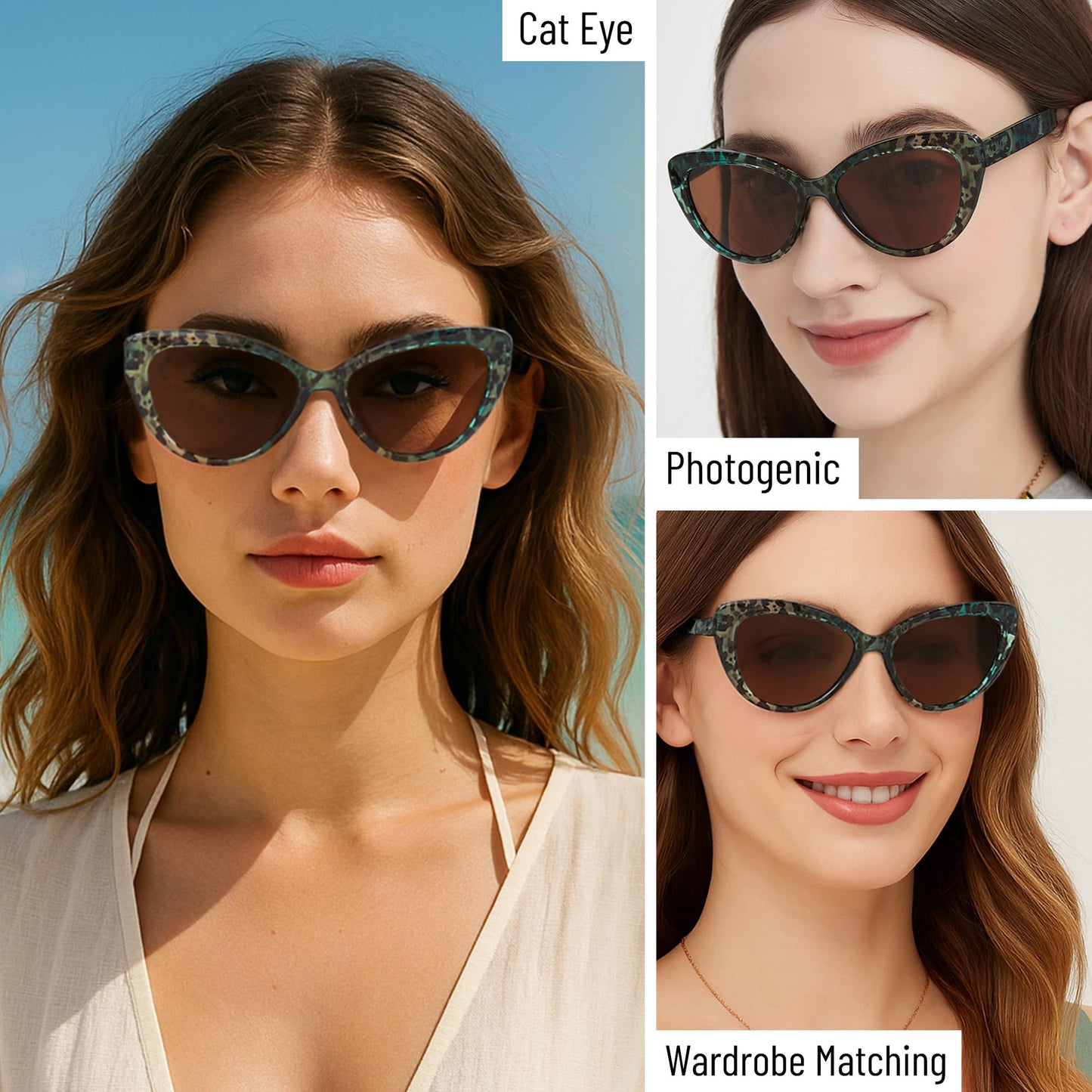 Polarized Cat Eye Sunglasses for Women – Oversized Green Cheetah Leopard Print Frame, Vintage Retro Big UV400 Shades