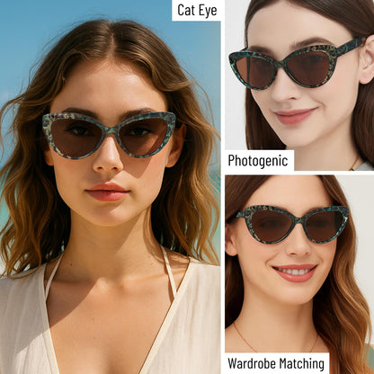 Polarized Cat Eye Sunglasses for Women – Oversized Green Cheetah Leopard Print Frame, Vintage Retro Big UV400 Shades