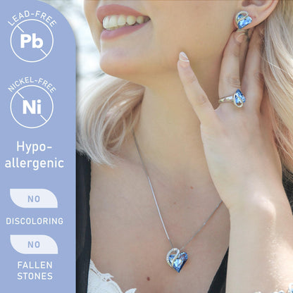 Leafael Necklace Gift Set for Women, Infinity Love Birthstone Heart Pendant with Matching Earrings and Bracelet, for Mom and Wife, Silver Plated