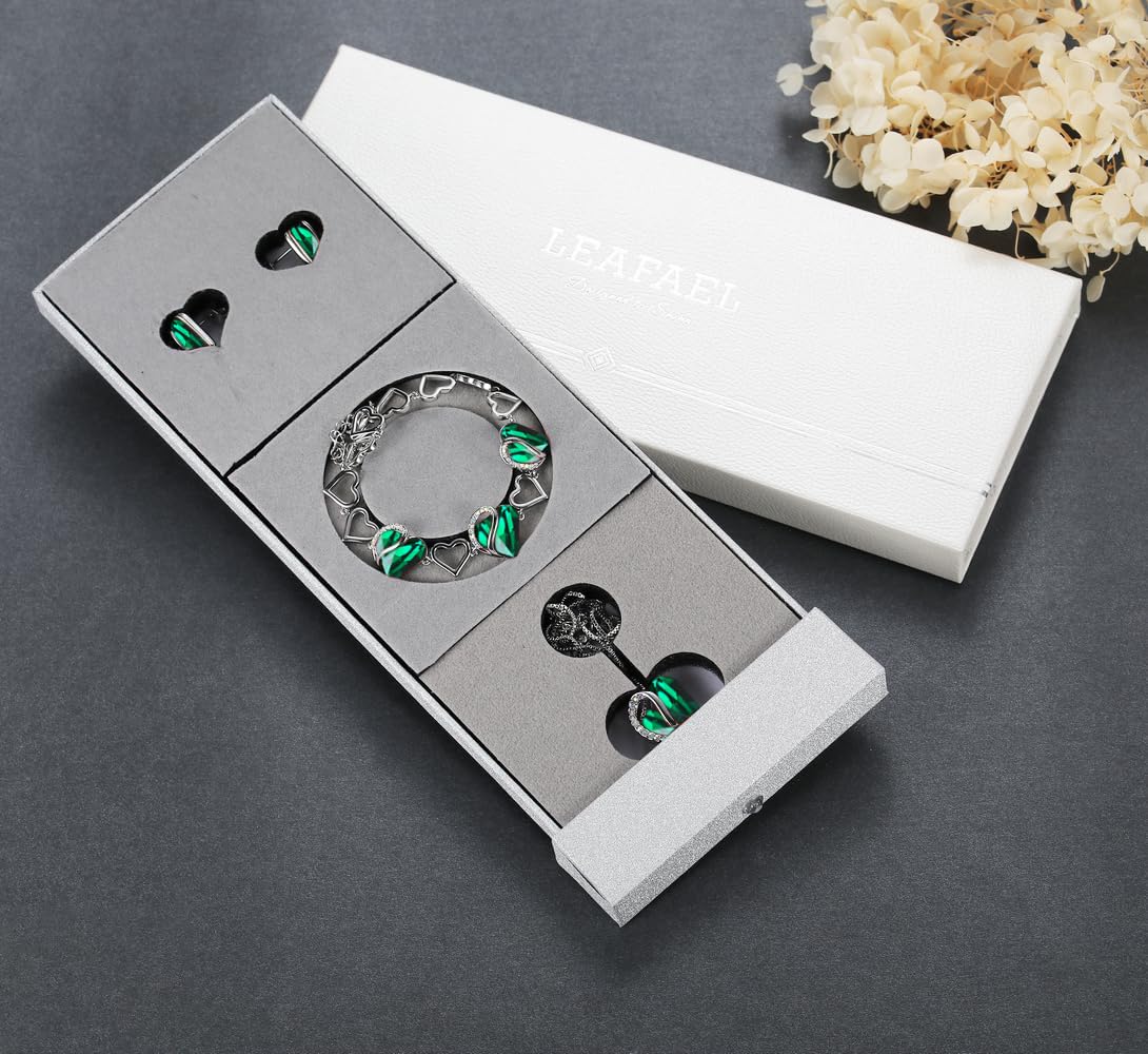 Leafael Necklace Gift Set for Women, Infinity Love Birthstone Heart Pendant with Matching Earrings and Bracelet, for Mom and Wife, Silver Plated