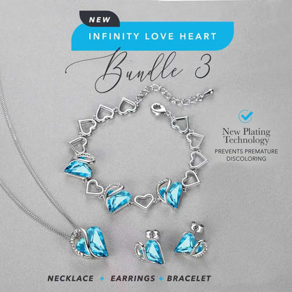 Leafael Necklace Gift Set for Women, Infinity Love Birthstone Heart Pendant with Matching Earrings and Bracelet, for Mom and Wife, Silver Plated