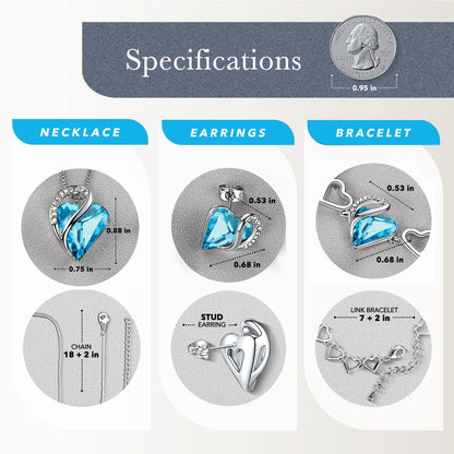 Leafael Necklace Gift Set for Women, Infinity Love Birthstone Heart Pendant with Matching Earrings and Bracelet, for Mom and Wife, Silver Plated