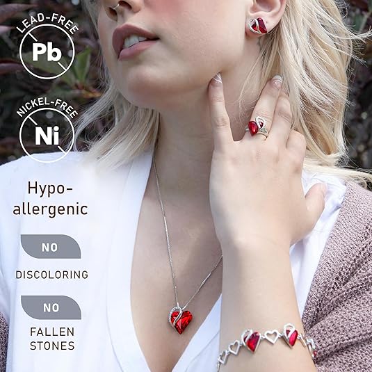 Leafael Necklace Gift Set for Women, Infinity Love Birthstone Heart Pendant with Matching Earrings and Bracelet, for Mom and Wife, Silver Plated