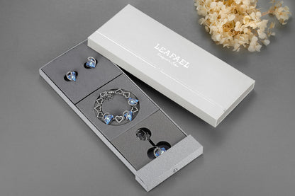Leafael Necklace Gift Set for Women, Infinity Love Birthstone Heart Pendant with Matching Earrings and Bracelet, for Mom and Wife, Silver Plated