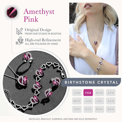 Leafael Necklace Gift Set for Women, Infinity Love Birthstone Heart Pendant with Matching Earrings and Bracelet, for Mom and Wife, Silver Plated