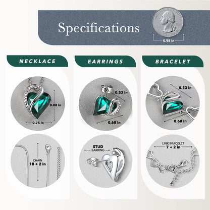 Leafael Necklace Gift Set for Women, Infinity Love Birthstone Heart Pendant with Matching Earrings and Bracelet, for Mom and Wife, Silver Plated