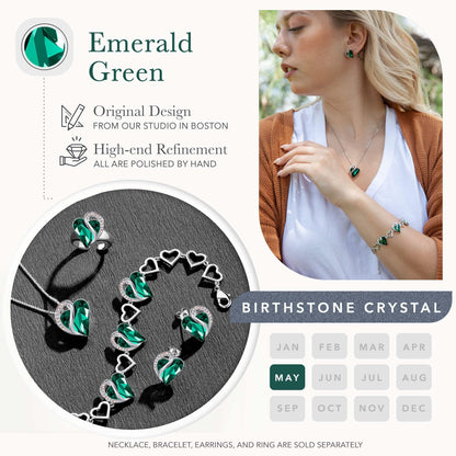 Leafael Necklace Gift Set for Women, Infinity Love Birthstone Heart Pendant with Matching Earrings and Bracelet, for Mom and Wife, Silver Plated