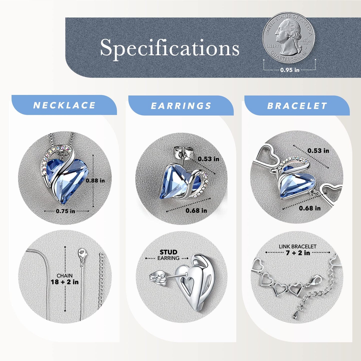 Leafael Necklace Gift Set for Women, Infinity Love Birthstone Heart Pendant with Matching Earrings and Bracelet, for Mom and Wife, Silver Plated