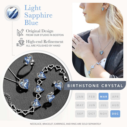 Leafael Necklace Gift Set for Women, Infinity Love Birthstone Heart Pendant with Matching Earrings and Bracelet, for Mom and Wife, Silver Plated