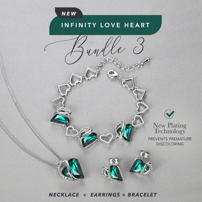 Leafael Necklace Gift Set for Women, Infinity Love Birthstone Heart Pendant with Matching Earrings and Bracelet, for Mom and Wife, Silver Plated