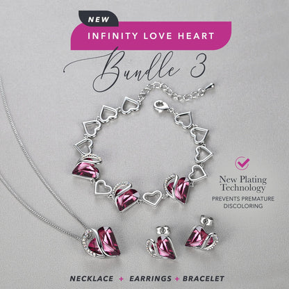 Leafael Necklace Gift Set for Women, Infinity Love Birthstone Heart Pendant with Matching Earrings and Bracelet, for Mom and Wife, Silver Plated