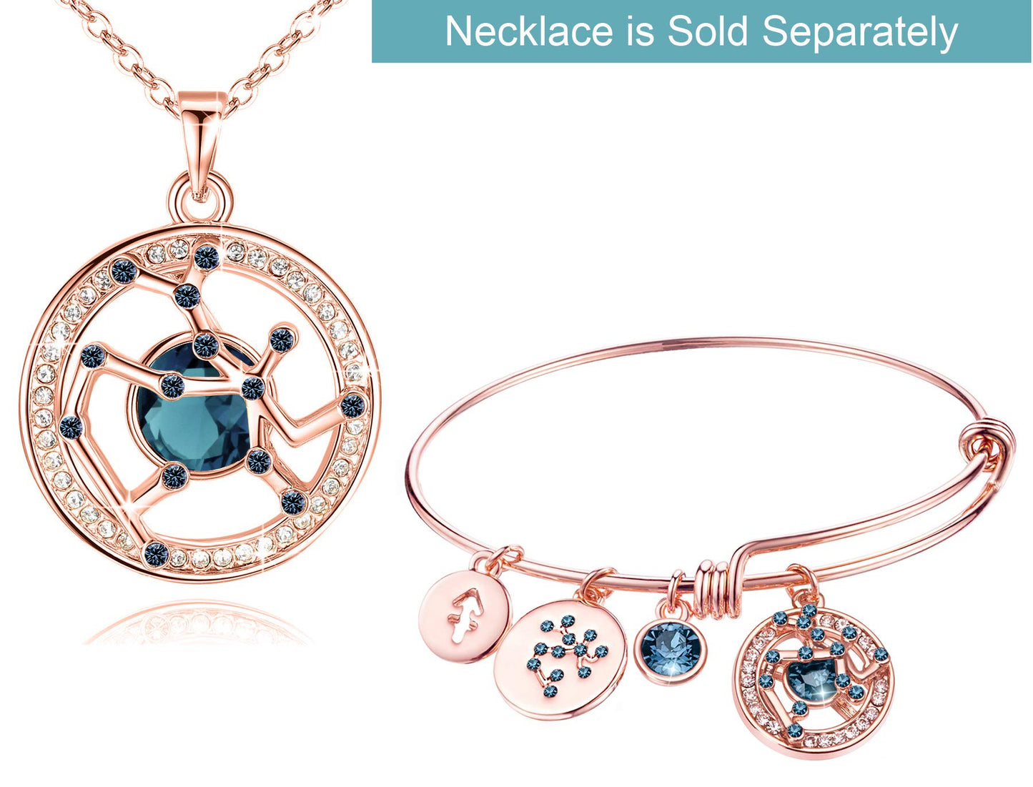 Leafael Superstar Zodiac Expandable Bangle Bracelet Made with Premium Crystals Horoscope Constellation October November Birthstone Topaz Brown Jewelry, Rose Gold Plated, 7"