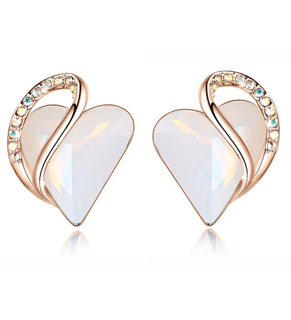 Leafael 18K Rose Gold Plated Love Heart Stud Earrings with Healing Sto Leafael Jewelry