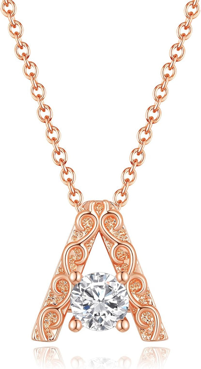 Leafael Initial Letter Necklaces for Women – Personalized 18K Rose Gold Plated Pendant Jewelry with Sterling Silver Chain, Monogram Gift A-Z, 16"+2" Choker