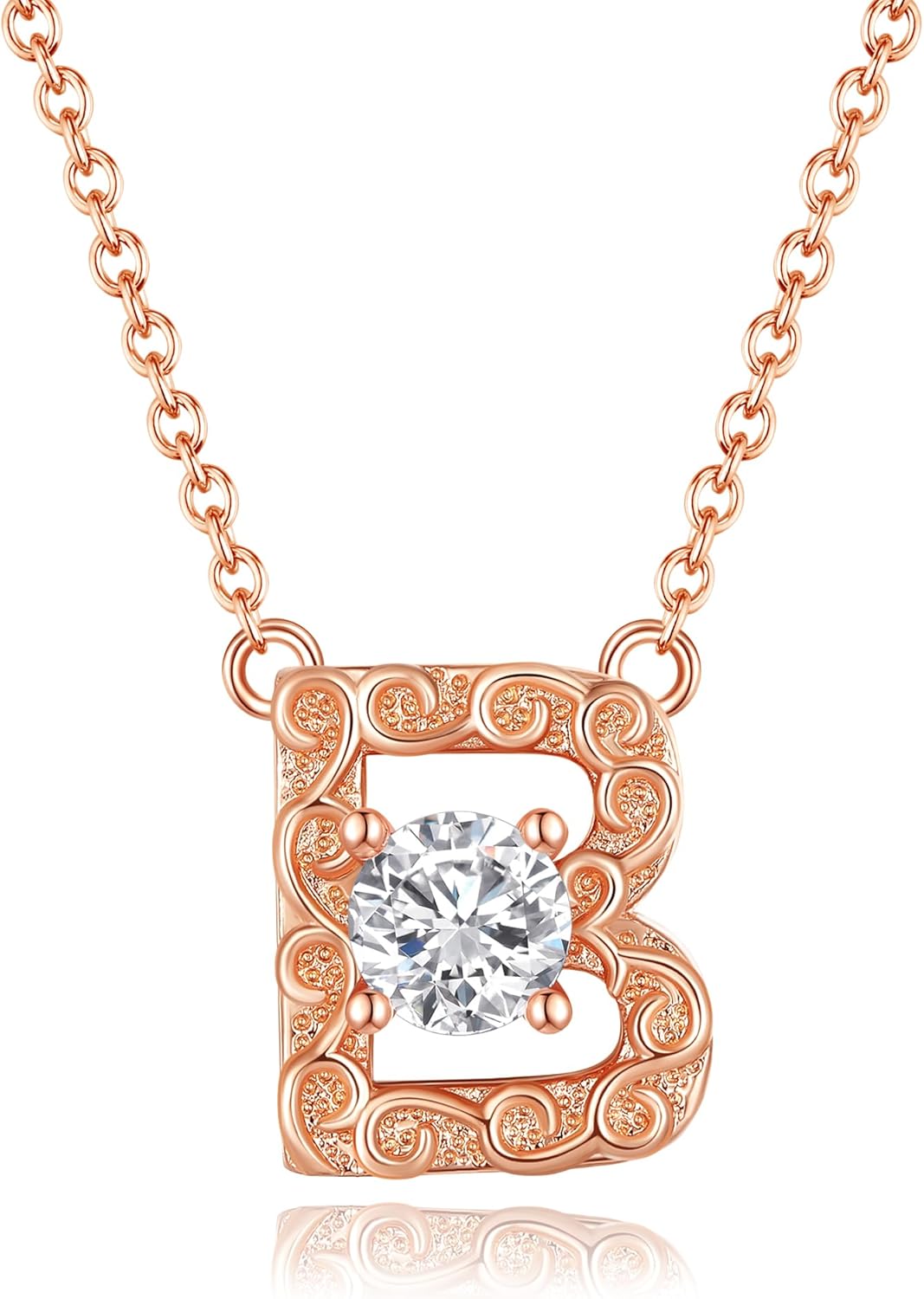 Leafael Initial Letter Necklaces for Women – Personalized 18K Rose Gold Plated Pendant Jewelry with Sterling Silver Chain, Monogram Gift A-Z, 16"+2" Choker