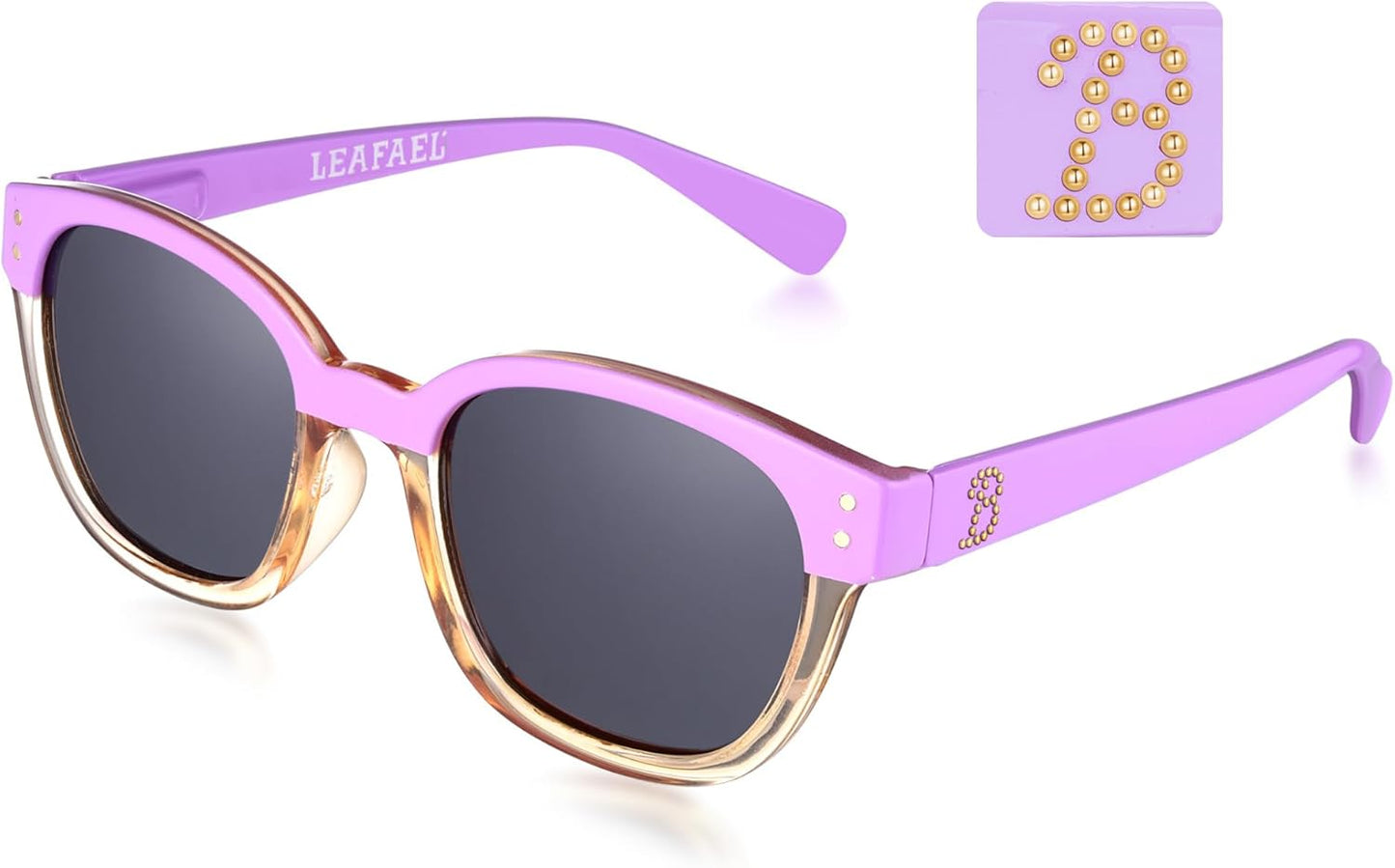 Leafael Personalized Initials Sunglasses for Women, Trendy Two Tone Purple Square Frame, Polarized UV400 Lens, Casual & Sport