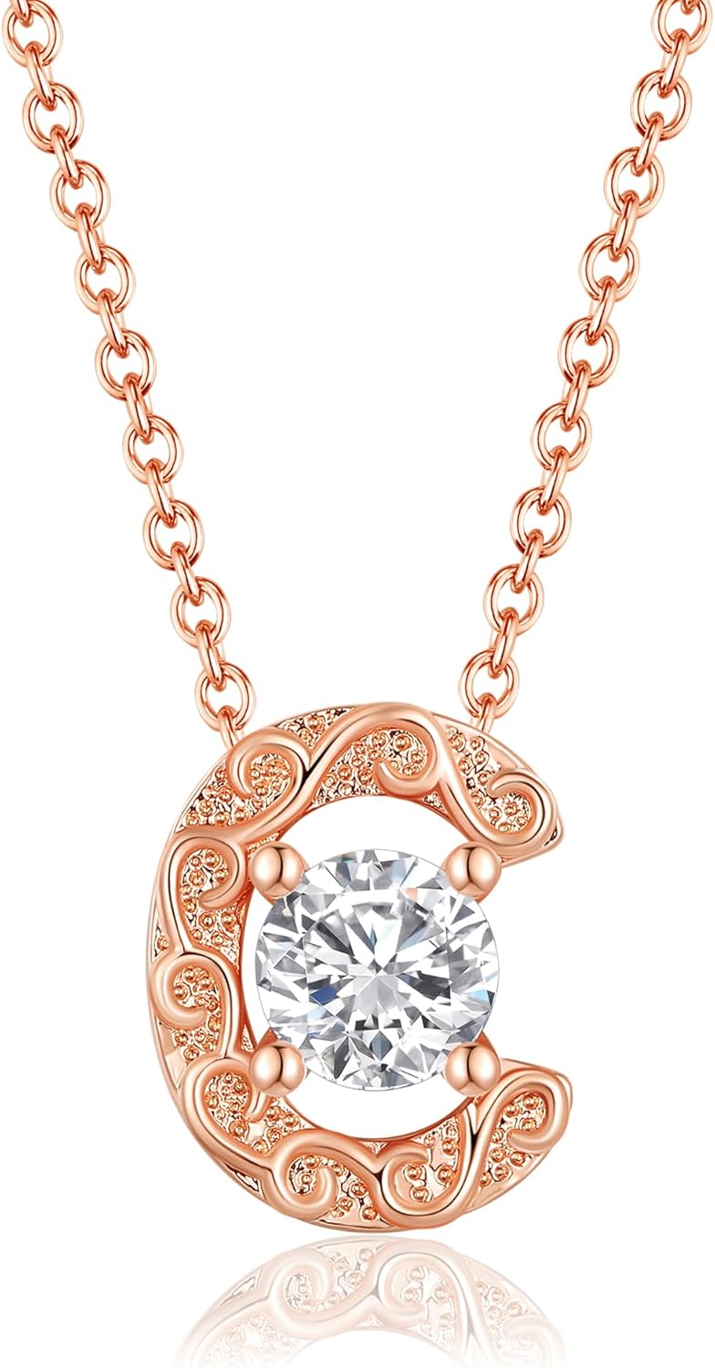 Leafael Initial Letter Necklaces for Women – Personalized 18K Rose Gold Plated Pendant Jewelry with Sterling Silver Chain, Monogram Gift A-Z, 16"+2" Choker