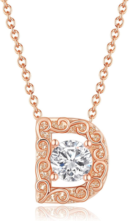 Leafael Initial Letter Necklaces for Women – Personalized 18K Rose Gold Plated Pendant Jewelry with Sterling Silver Chain, Monogram Gift A-Z, 16"+2" Choker