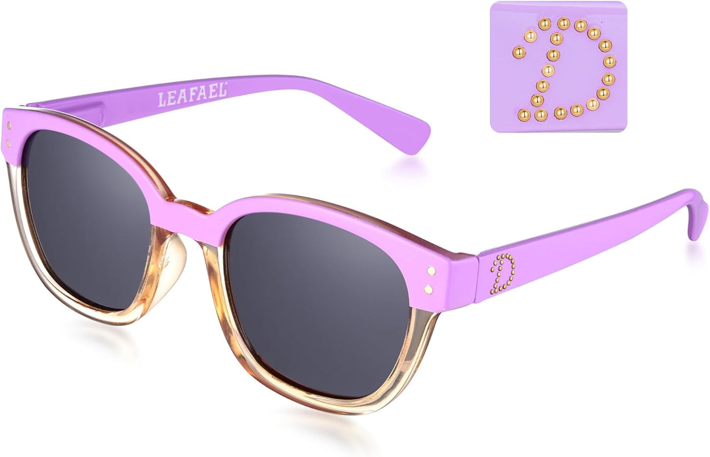 Leafael Personalized Initials Sunglasses for Women, Trendy Two Tone Purple Square Frame, Polarized UV400 Lens, Casual & Sport