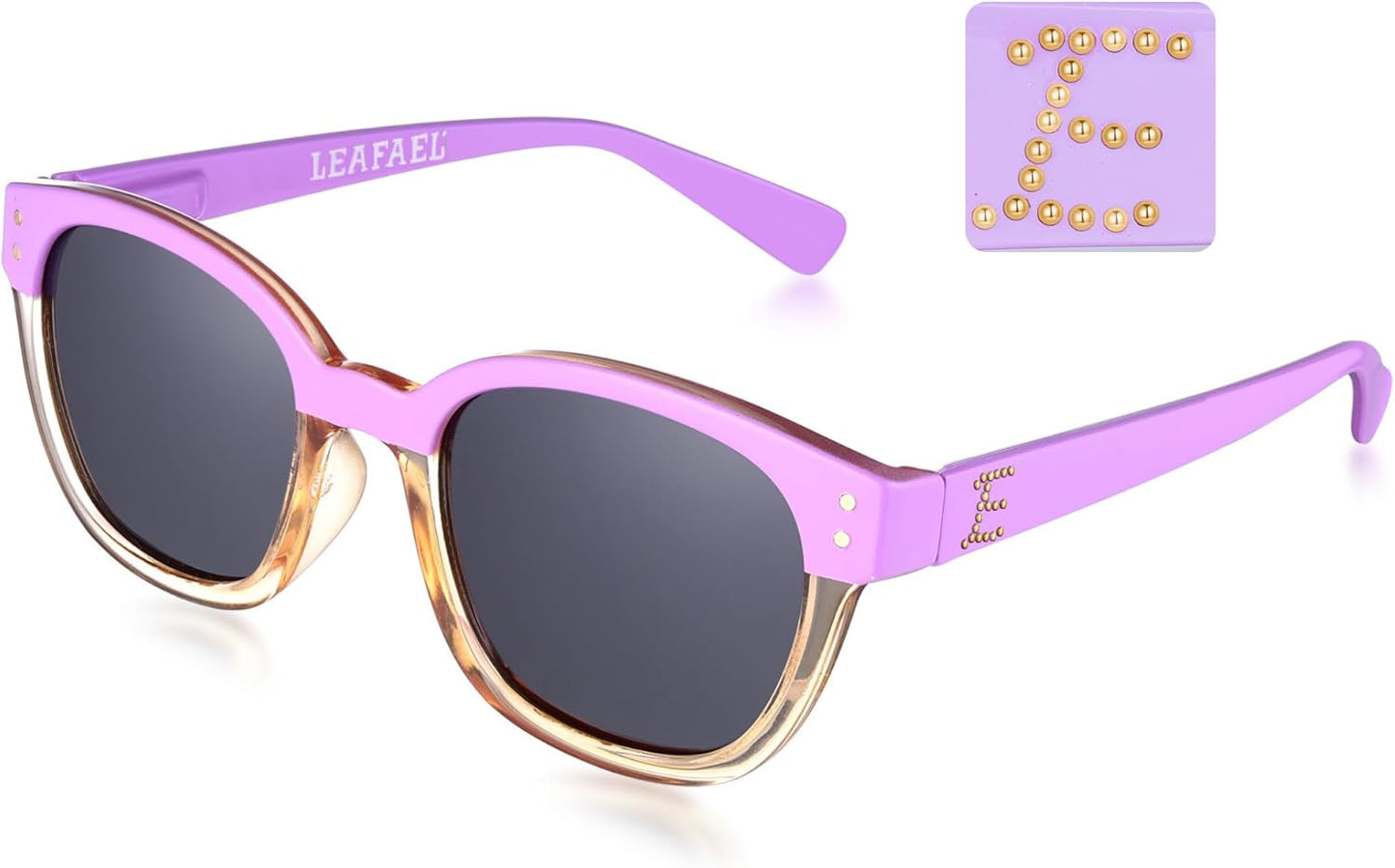 Leafael Personalized Initials Sunglasses for Women, Trendy Two Tone Purple Square Frame, Polarized UV400 Lens, Casual & Sport