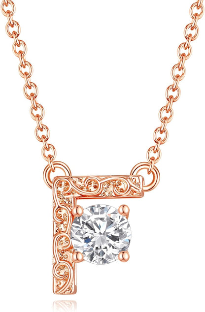 Leafael Initial Letter Necklaces for Women – Personalized 18K Rose Gold Plated Pendant Jewelry with Sterling Silver Chain, Monogram Gift A-Z, 16"+2" Choker