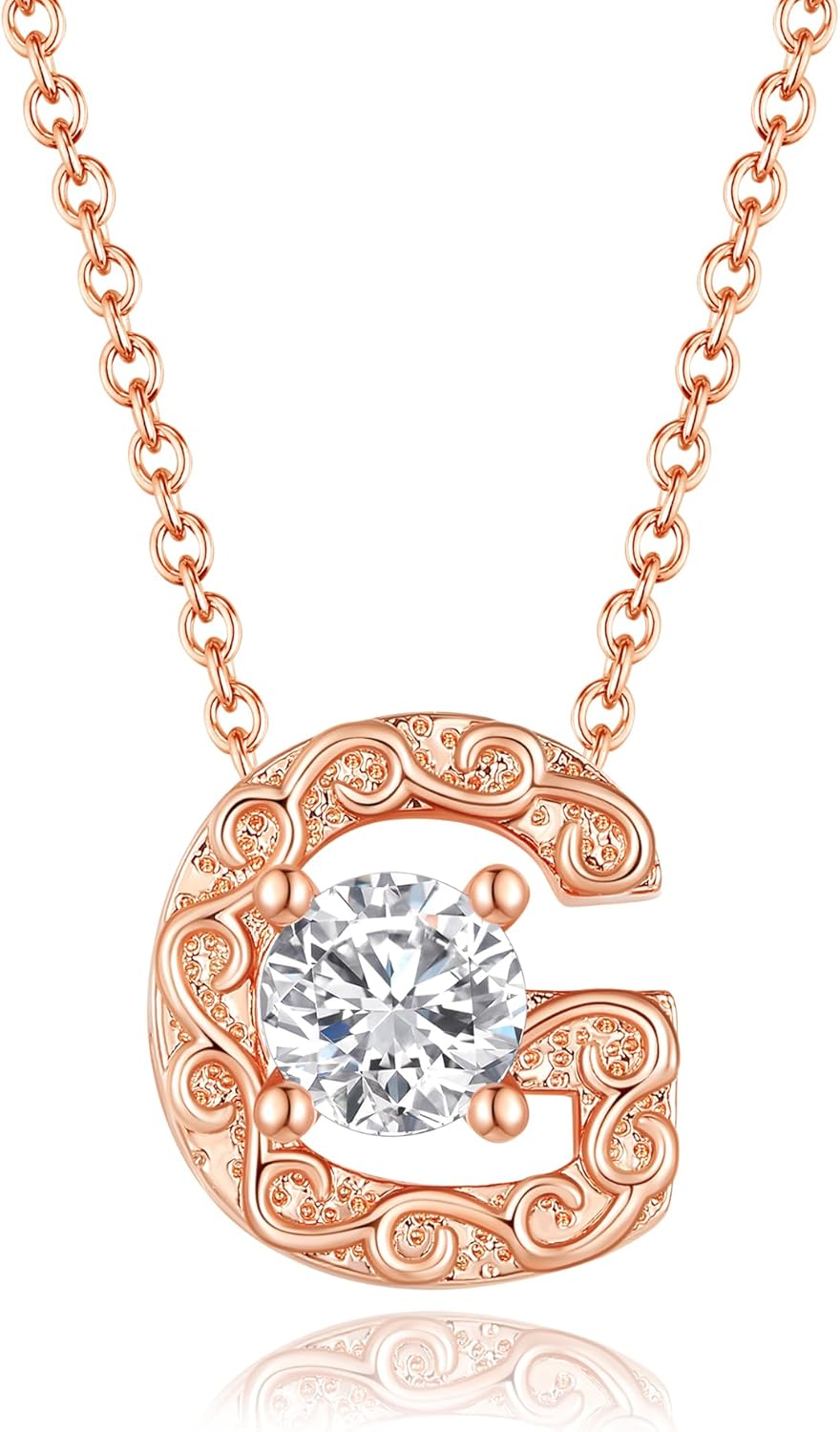 Leafael Initial Letter Necklaces for Women – Personalized 18K Rose Gold Plated Pendant Jewelry with Sterling Silver Chain, Monogram Gift A-Z, 16"+2" Choker