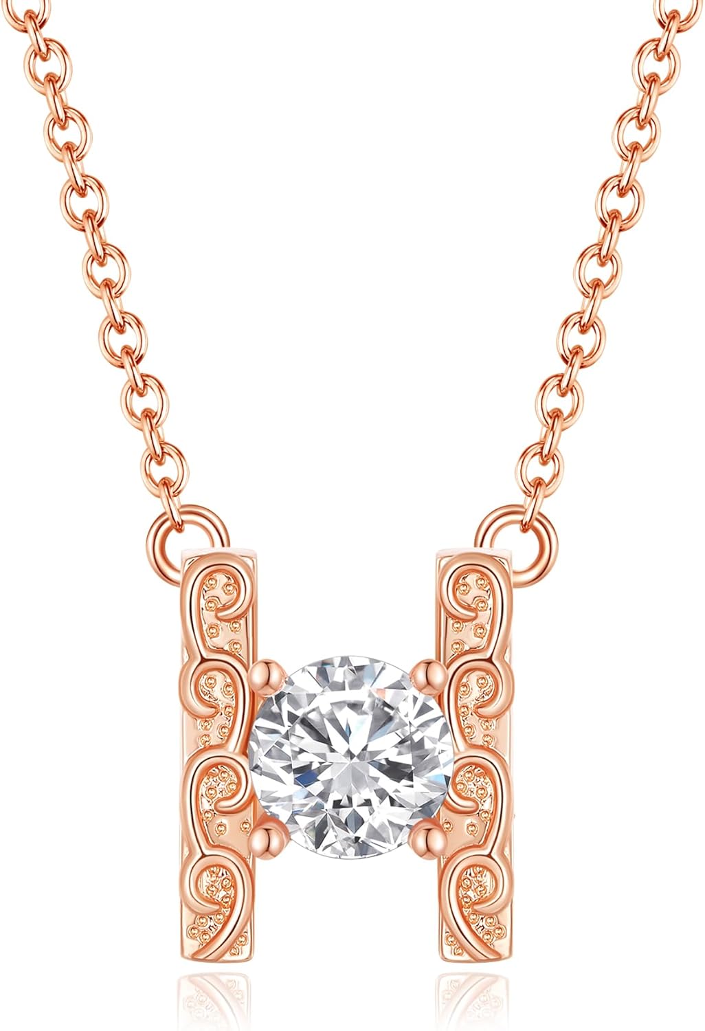 Leafael Initial Letter Necklaces for Women – Personalized 18K Rose Gold Plated Pendant Jewelry with Sterling Silver Chain, Monogram Gift A-Z, 16"+2" Choker