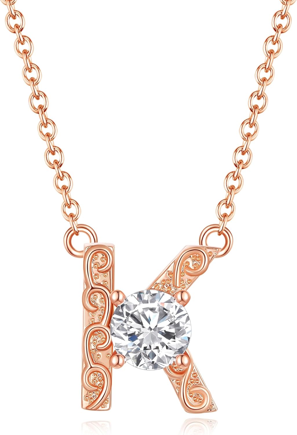 Leafael Initial Letter Necklaces for Women – Personalized 18K Rose Gold Plated Pendant Jewelry with Sterling Silver Chain, Monogram Gift A-Z, 16"+2" Choker