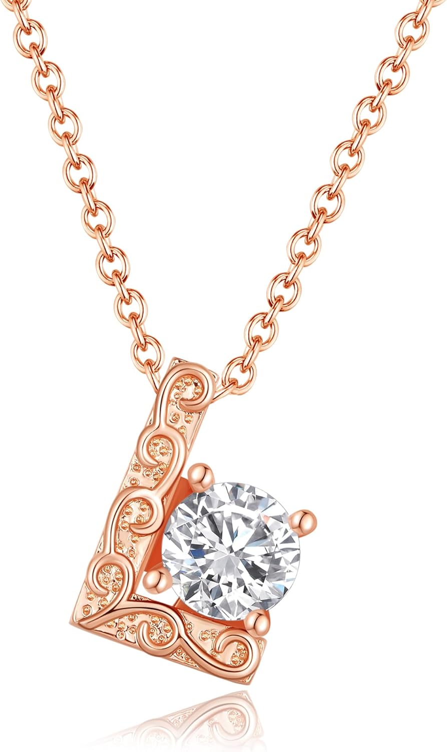 Leafael Initial Letter Necklaces for Women – Personalized 18K Rose Gold Plated Pendant Jewelry with Sterling Silver Chain, Monogram Gift A-Z, 16"+2" Choker