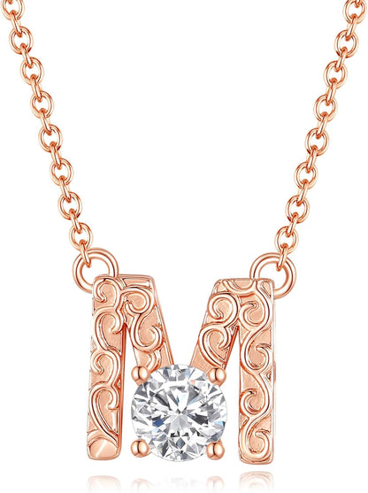 Leafael Initial Letter Necklaces for Women – Personalized 18K Rose Gold Plated Pendant Jewelry with Sterling Silver Chain, Monogram Gift A-Z, 16"+2" Choker