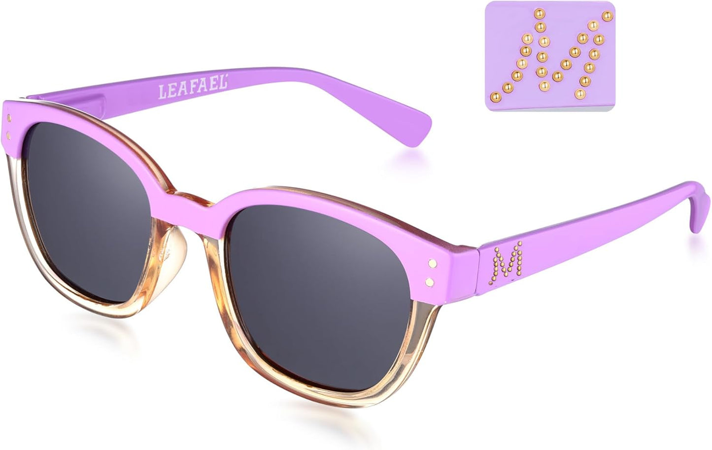 Leafael Personalized Initials Sunglasses for Women, Trendy Two Tone Purple Square Frame, Polarized UV400 Lens, Casual & Sport