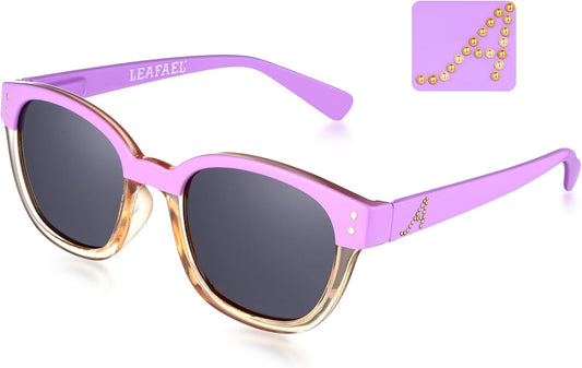 Leafael Personalized Initials Sunglasses for Women, Trendy Two Tone Purple Square Frame, Polarized UV400 Lens, Casual & Sport