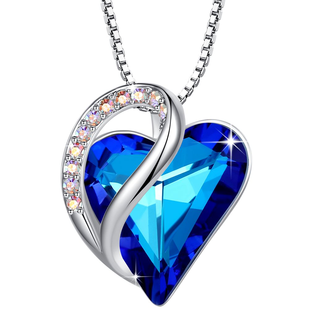 Leafael Infinity Love Heart Pendant Necklace Birthstone Crystal Jewelry Gifts for Women, Silver-tone, 18"+2"