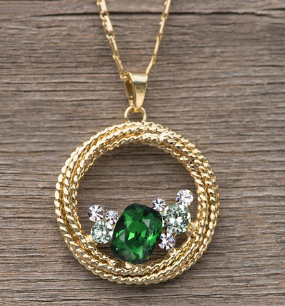 "Ocean Wave" Round Crystal Pendant Necklace