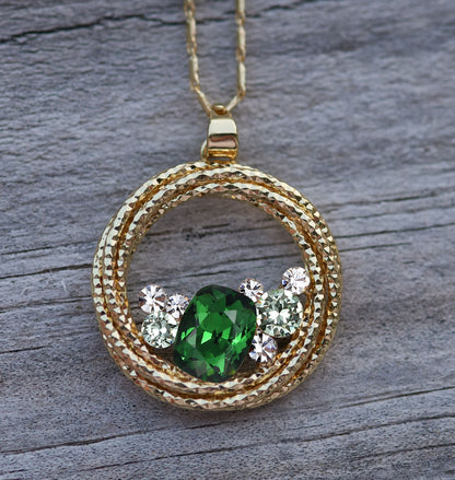 "Ocean Wave" Round Crystal Pendant Necklace