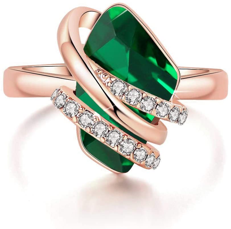 Leafael Wish Stone Women's Adjustable Open Ring Crystal Birthstone Jewelry Gifts for Women, Rose Gold Plated or Silver Tone, Size 6.5-8