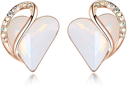 Leafael 18K Rose Gold Plated Love Heart Stud Earrings with Healing Stone Crystal Jewelry Gifts for Women