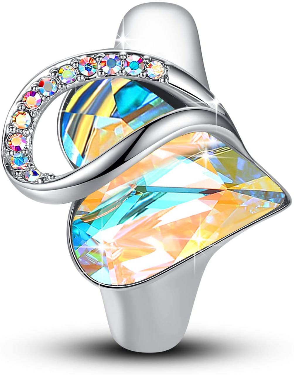 Leafael"Infinity Love" Women's Adjustable Crystal Heart Ring Birthstone Jewelry Gifts for Women, Silver-tone, Open End, Size 6.5-8