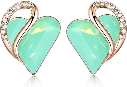 Leafael 18K Rose Gold Plated Love Heart Stud Earrings with Healing Stone Crystal Jewelry Gifts for Women