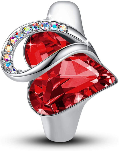 Leafael"Infinity Love" Women's Adjustable Crystal Heart Ring Birthstone Jewelry Gifts for Women, Silver-tone, Open End, Size 6.5-8