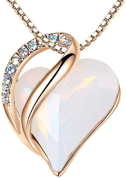 Leafael 18K Rose Gold Plated Love Heart Pendant Necklace with Healing Stone Crystal Jewelry Gifts for Women, 18"+2"