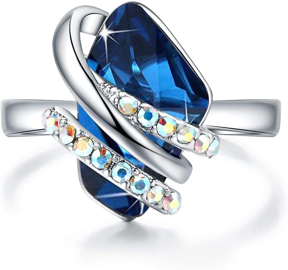 Leafael Wish Stone Women's Adjustable Open Ring Crystal Birthstone Jewelry Gifts for Women, Rose Gold Plated or Silver Tone, Size 6.5-8