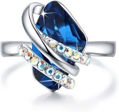 Leafael Wish Stone Women's Adjustable Open Ring Crystal Birthstone Jewelry Gifts for Women, Rose Gold Plated or Silver Tone, Size 6.5-8